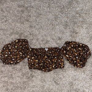 Express Brown Leopard Print Puff Sleeve Blouse
